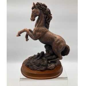 Large Vintage Rearing Horse Sculpture Bronze/Copper on a Wooden Base 7" H